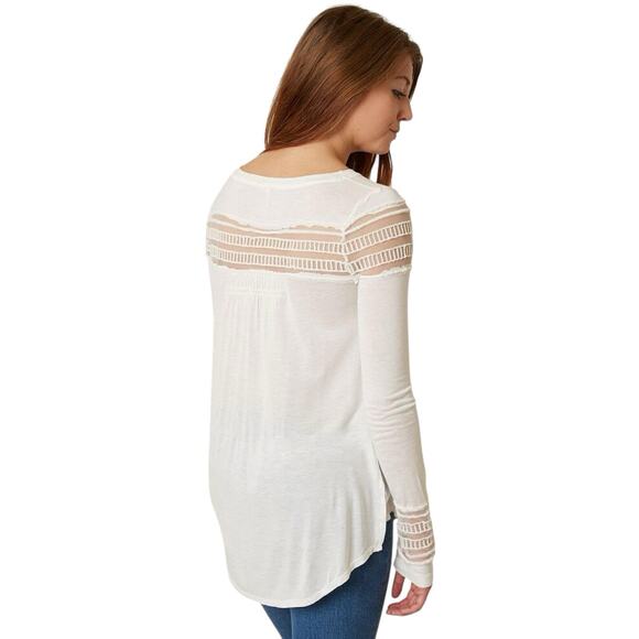 Free People Roxie Size XS Ivory Mesh Insert Long Sleeve Top Shirt Boho - Picture 1 of 7